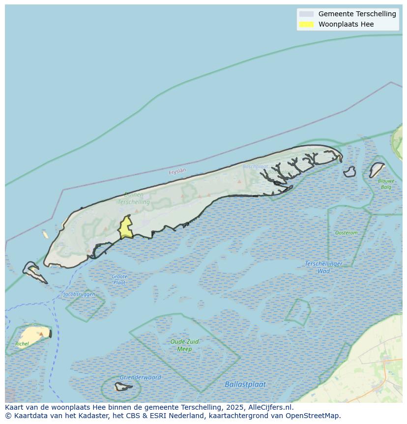 Afbeelding van de woonplaats Hee op de kaart.