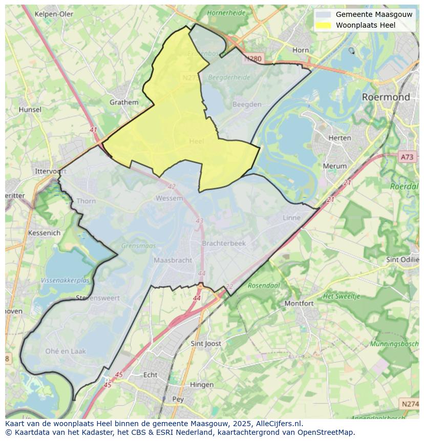 Afbeelding van de woonplaats Heel op de kaart.