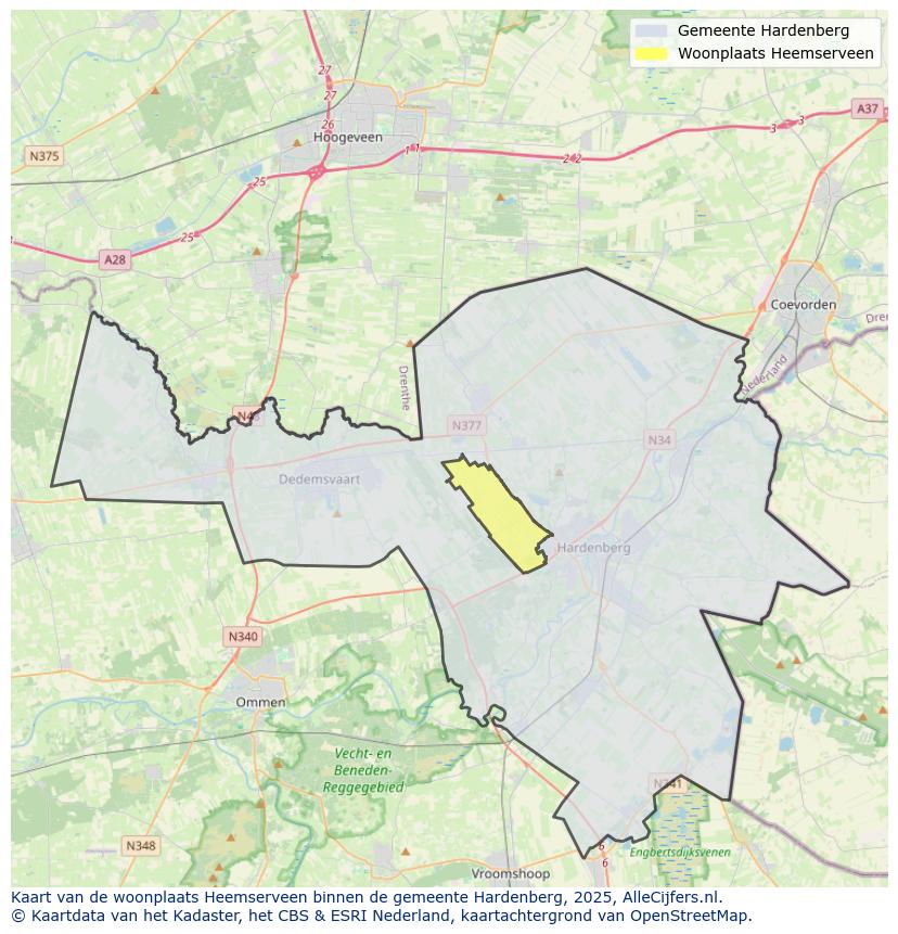 Afbeelding van de woonplaats Heemserveen op de kaart.