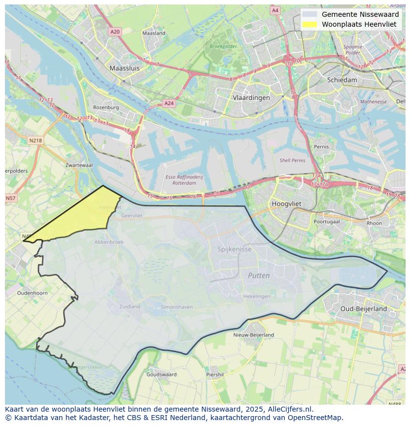 Afbeelding van de woonplaats Heenvliet op de kaart.