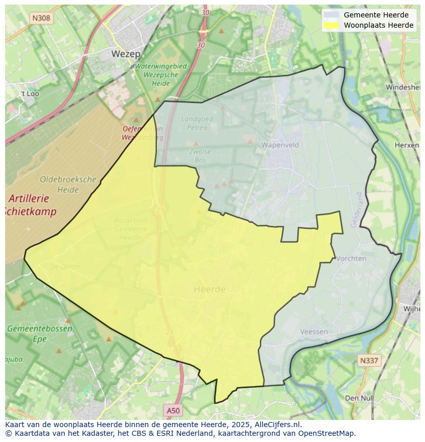 Afbeelding van de woonplaats Heerde op de kaart.