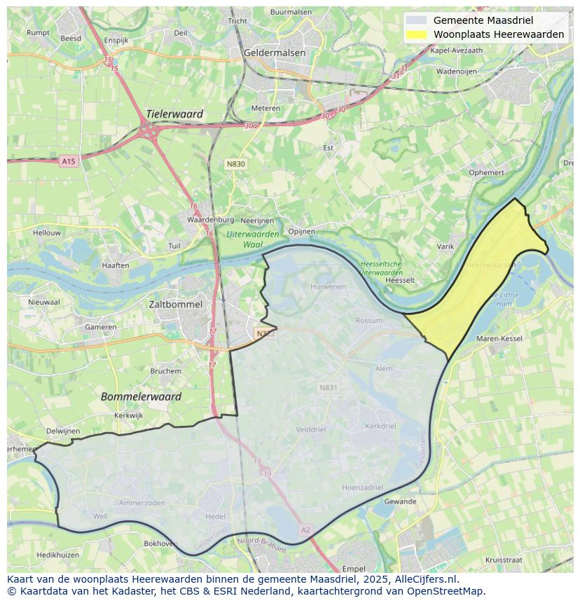 Afbeelding van de woonplaats Heerewaarden op de kaart.