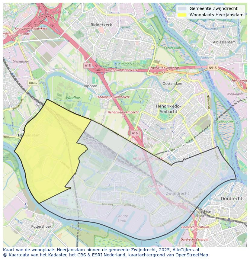 Afbeelding van de woonplaats Heerjansdam op de kaart.