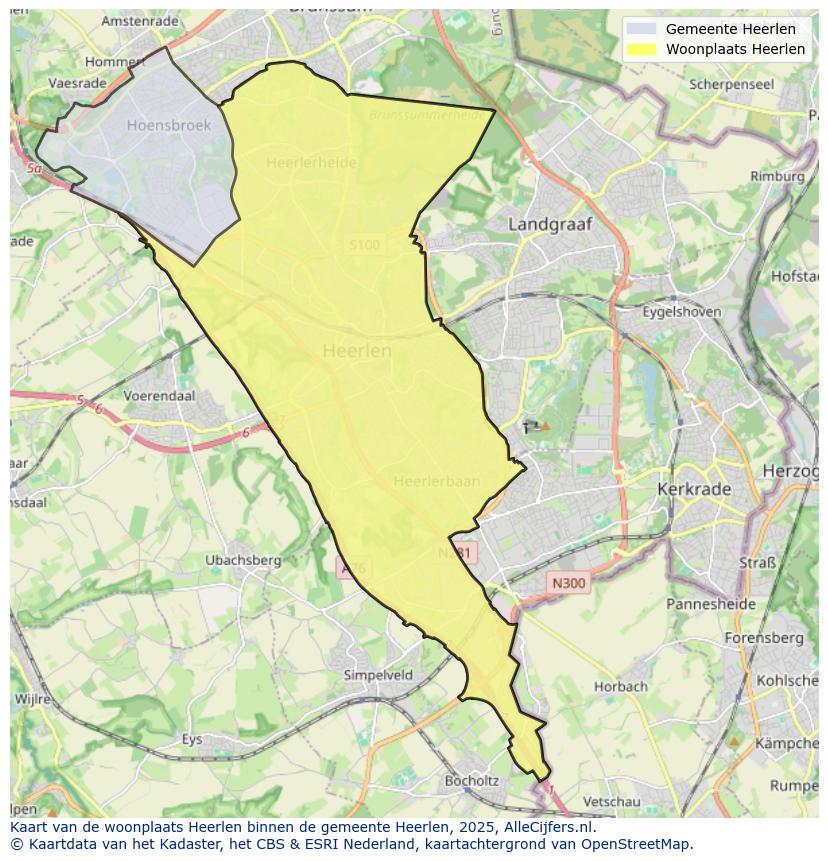 Afbeelding van de woonplaats Heerlen op de kaart.