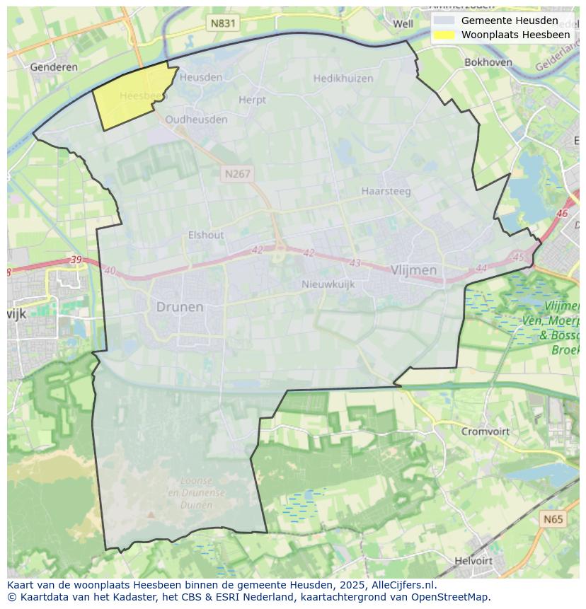 Afbeelding van de woonplaats Heesbeen op de kaart.