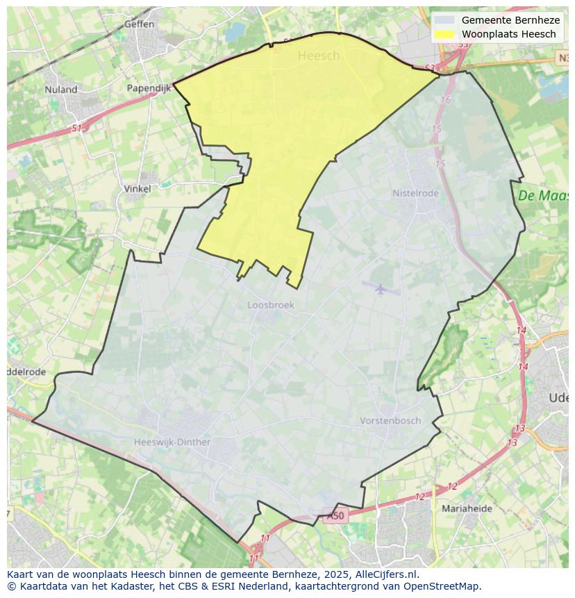 Afbeelding van de woonplaats Heesch op de kaart.