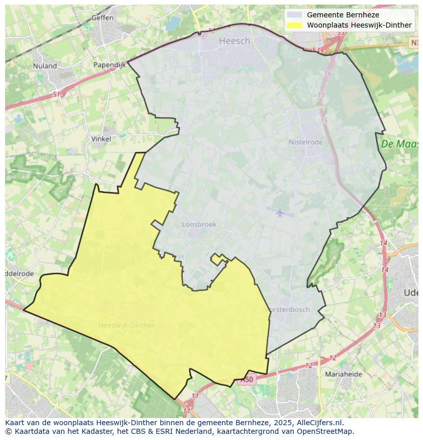 Afbeelding van de woonplaats Heeswijk-Dinther op de kaart.