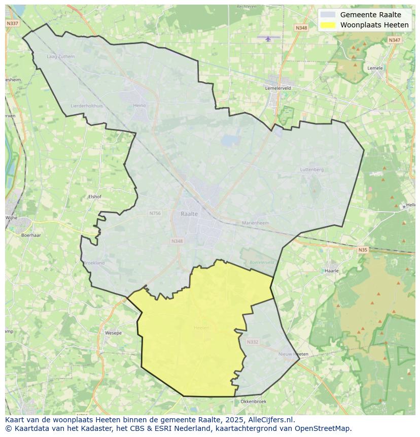 Afbeelding van de woonplaats Heeten op de kaart.