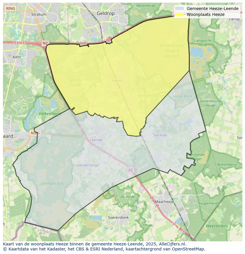 Afbeelding van de woonplaats Heeze op de kaart.