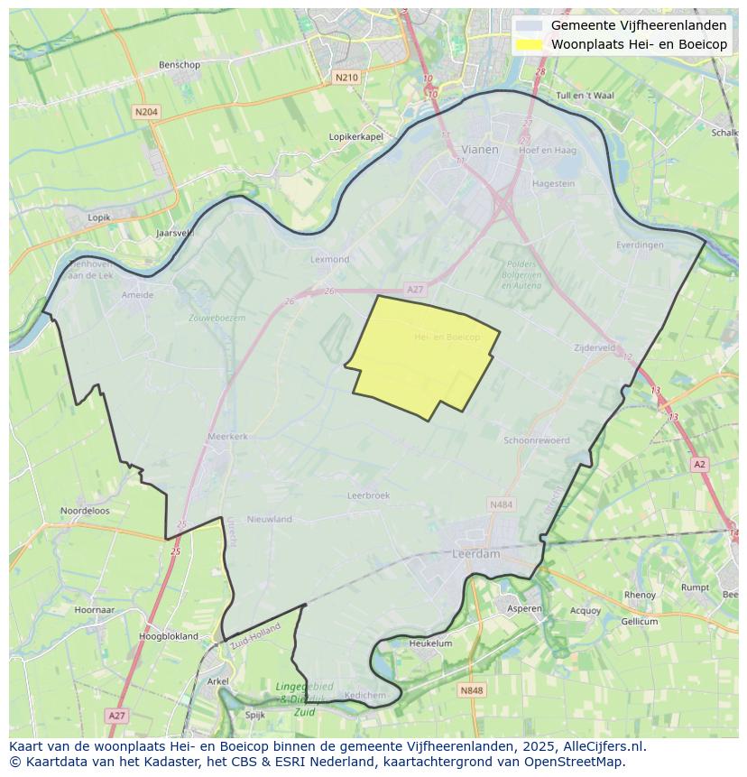 Afbeelding van de woonplaats Hei- en Boeicop op de kaart.
