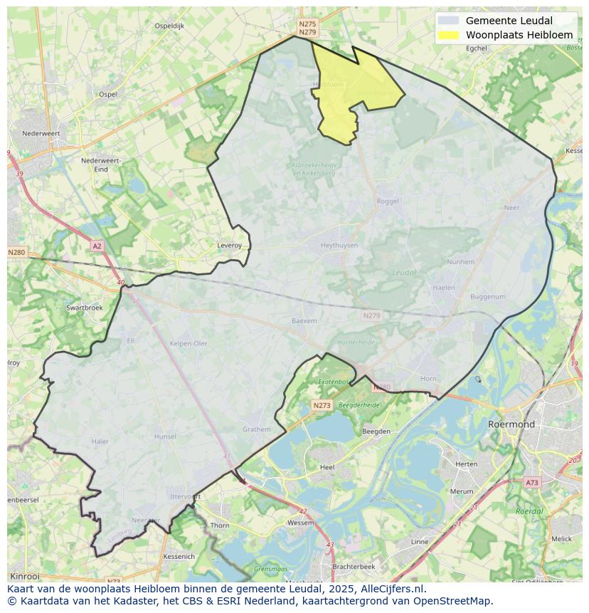 Afbeelding van de woonplaats Heibloem op de kaart.