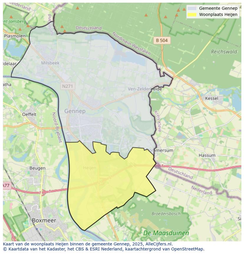 Afbeelding van de woonplaats Heijen op de kaart.