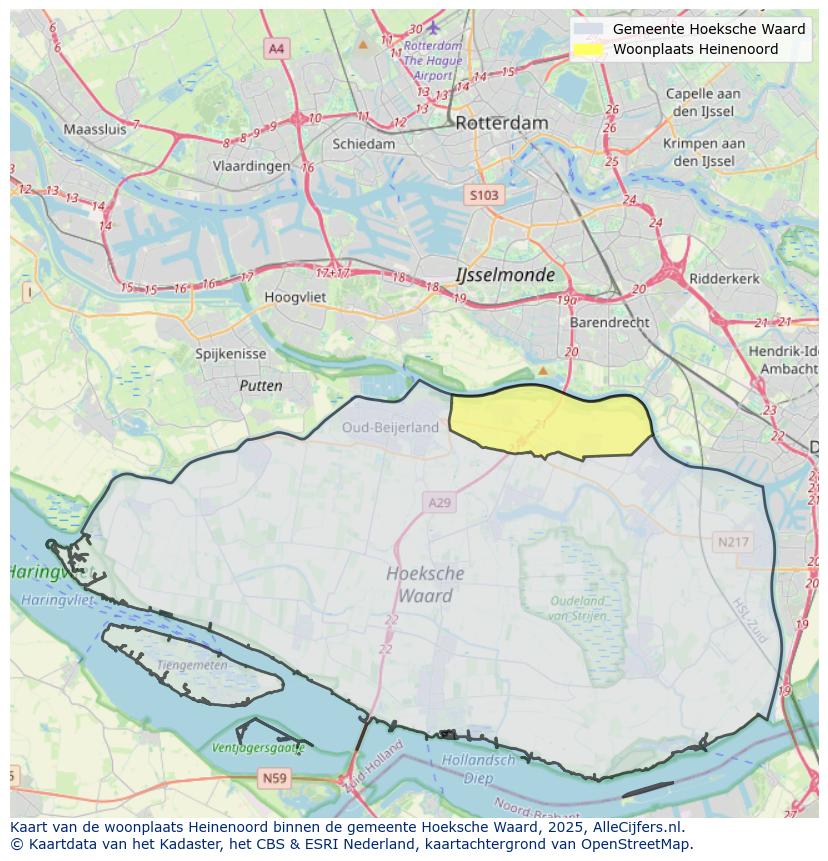 Afbeelding van de woonplaats Heinenoord op de kaart.