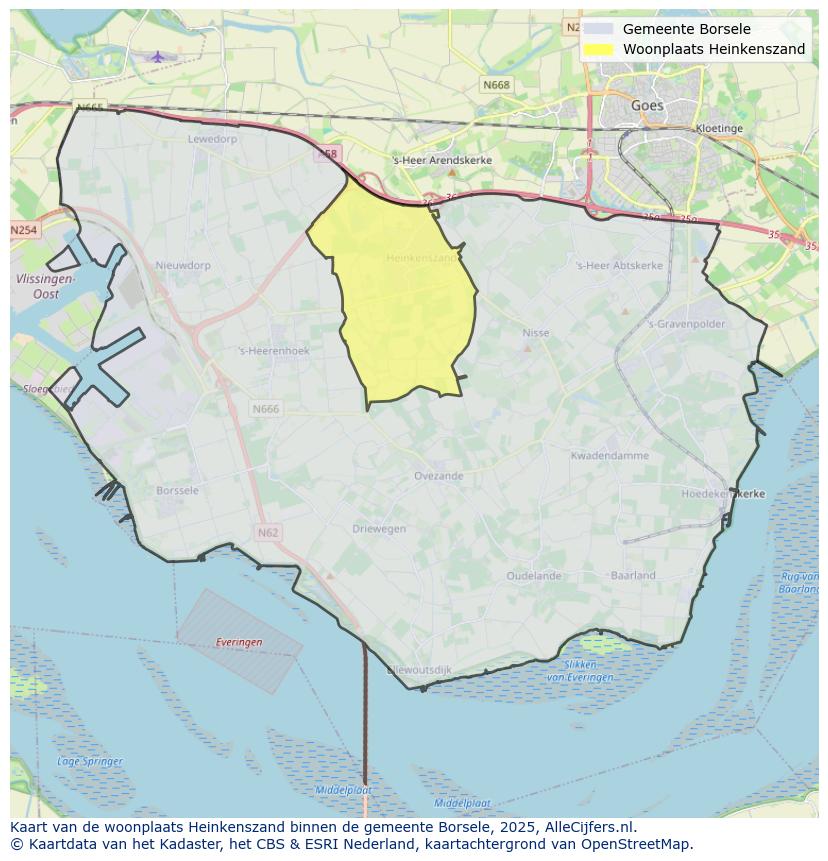 Afbeelding van de woonplaats Heinkenszand op de kaart.