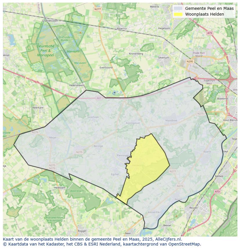Afbeelding van de woonplaats Helden op de kaart.
