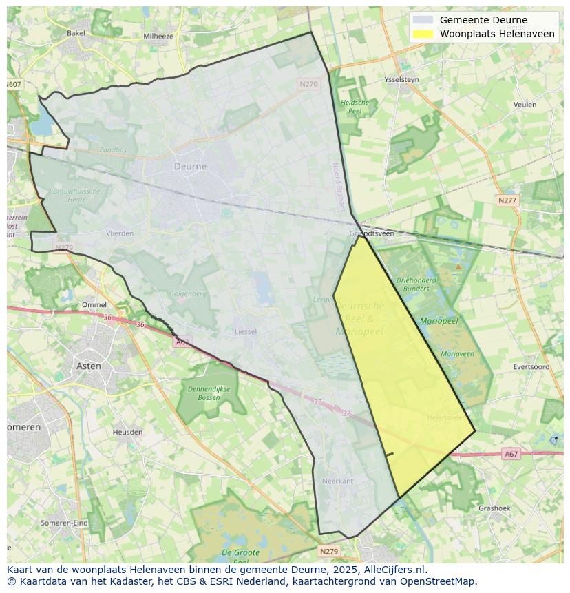 Afbeelding van de woonplaats Helenaveen op de kaart.