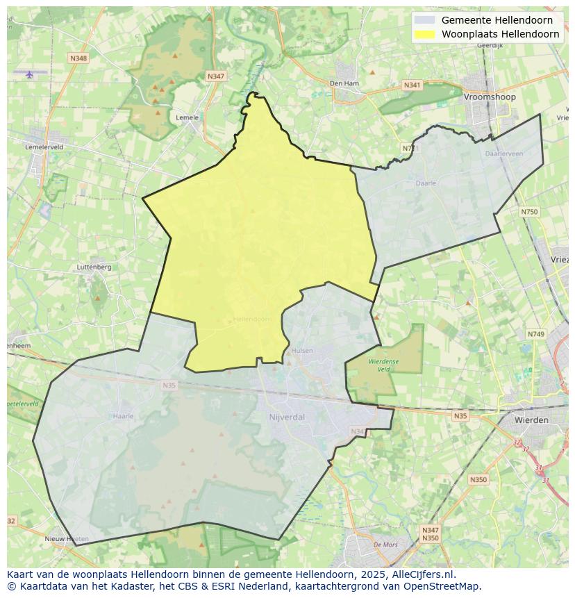 Afbeelding van de woonplaats Hellendoorn op de kaart.