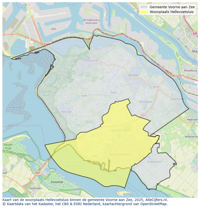 Afbeelding van de woonplaats Hellevoetsluis op de kaart.