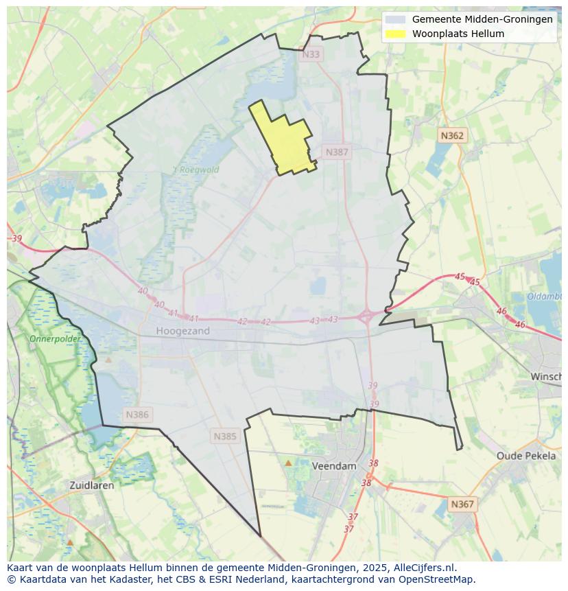 Afbeelding van de woonplaats Hellum op de kaart.