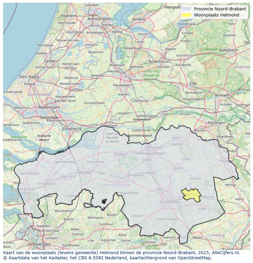 Afbeelding van de woonplaats Helmond op de kaart.