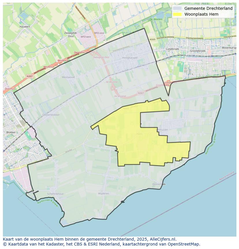 Afbeelding van de woonplaats Hem op de kaart.