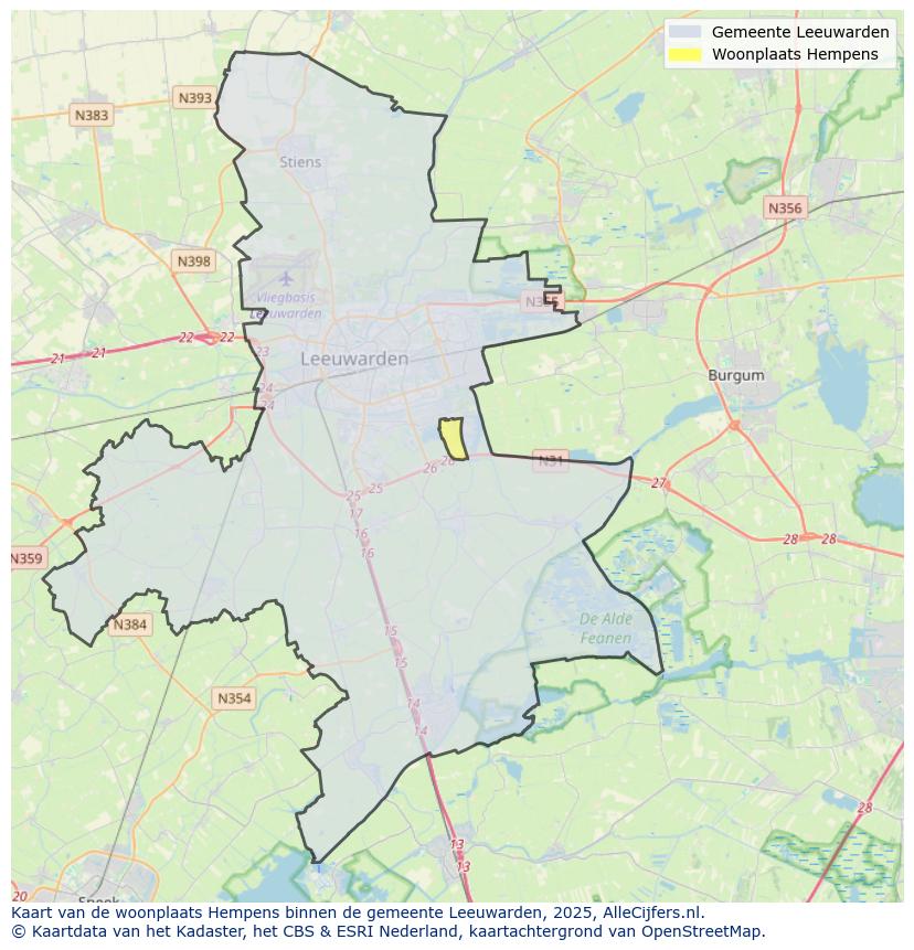 Afbeelding van de woonplaats Hempens op de kaart.