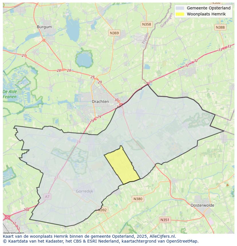 Afbeelding van de woonplaats Hemrik op de kaart.