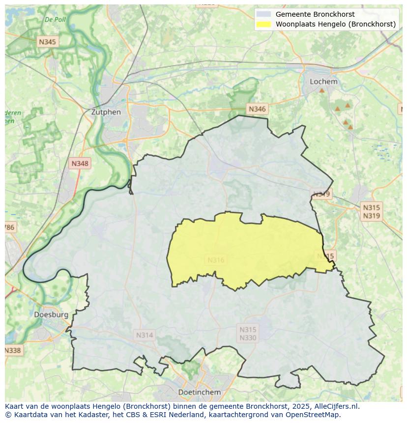 Afbeelding van de woonplaats Hengelo op de kaart.