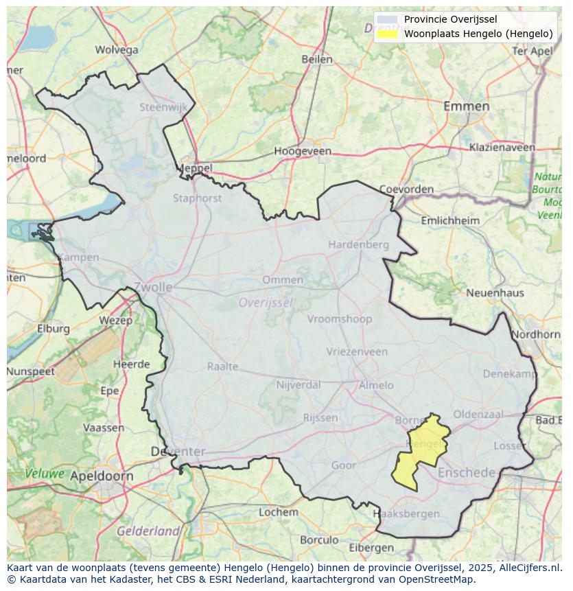 Afbeelding van de woonplaats Hengelo op de kaart.