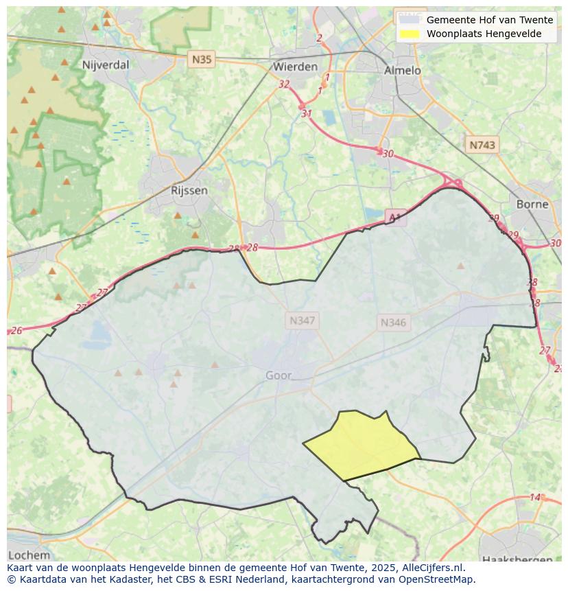 Afbeelding van de woonplaats Hengevelde op de kaart.
