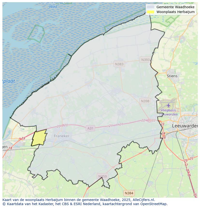 Afbeelding van de woonplaats Herbaijum op de kaart.
