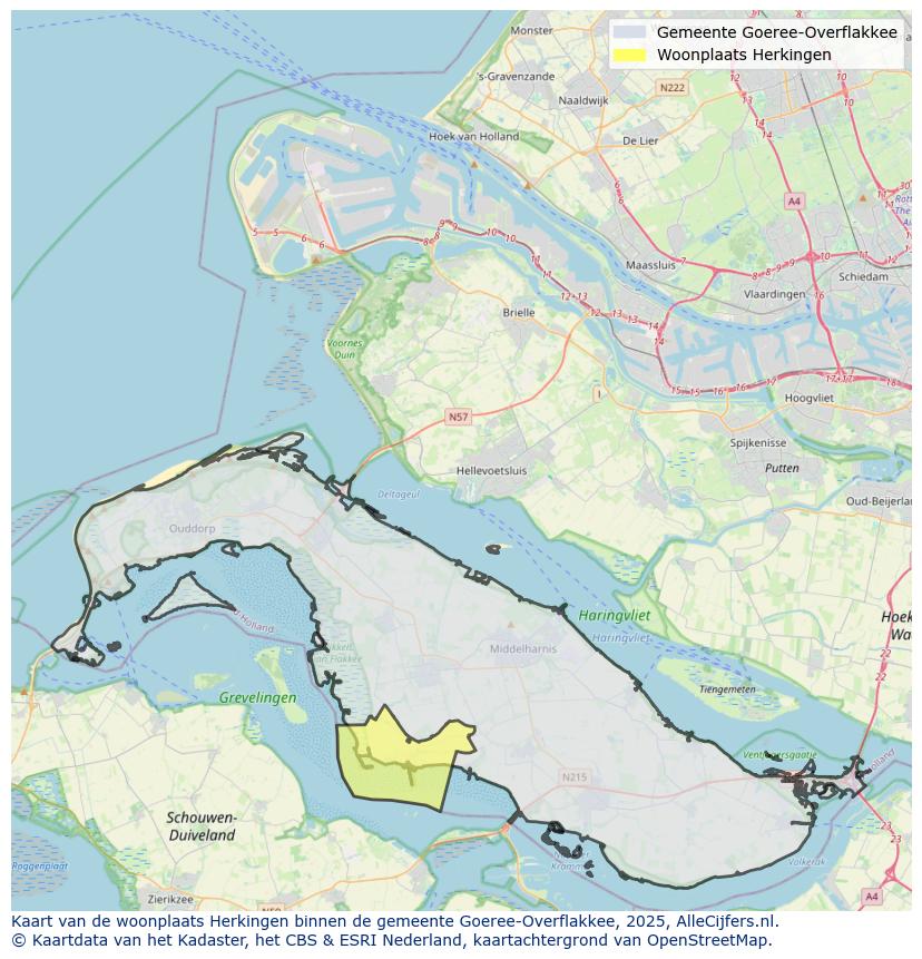 Afbeelding van de woonplaats Herkingen op de kaart.