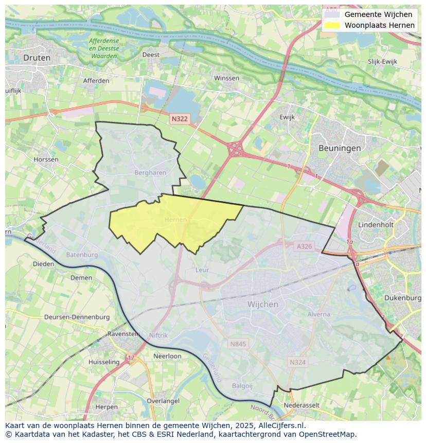 Afbeelding van de woonplaats Hernen op de kaart.