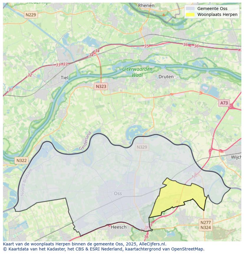 Afbeelding van de woonplaats Herpen op de kaart.
