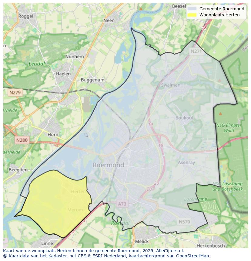 Afbeelding van de woonplaats Herten op de kaart.