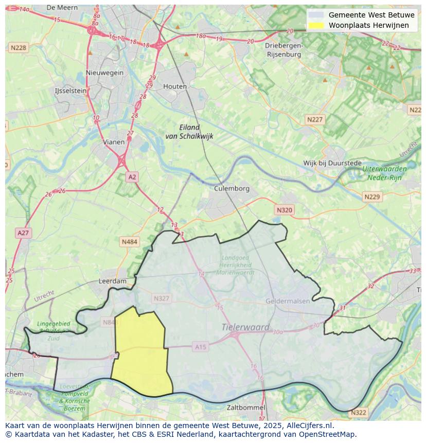 Afbeelding van de woonplaats Herwijnen op de kaart.