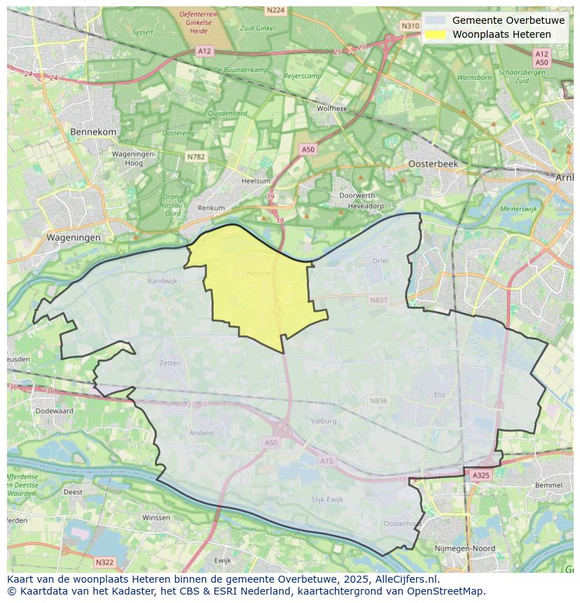 Afbeelding van de woonplaats Heteren op de kaart.