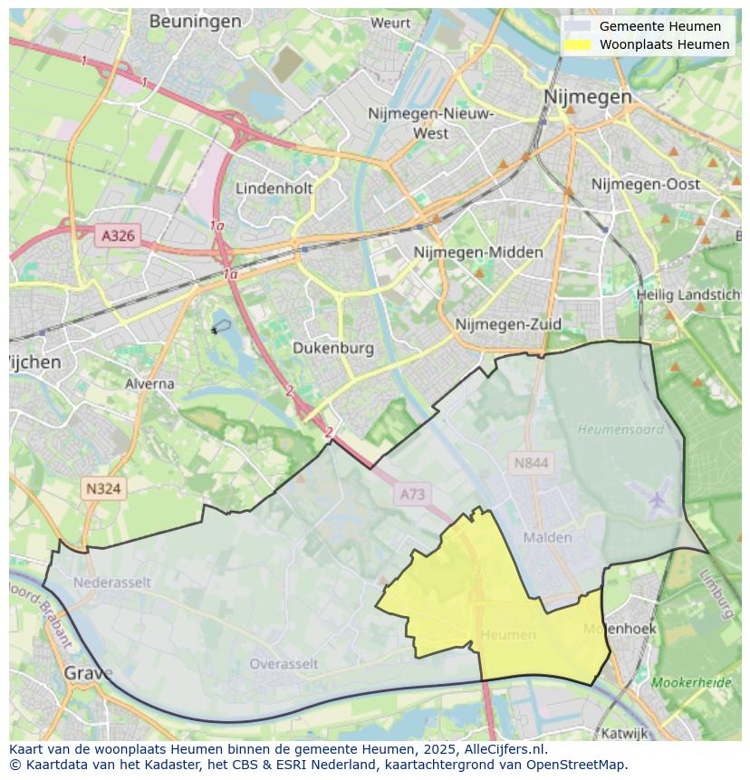 Afbeelding van de woonplaats Heumen op de kaart.
