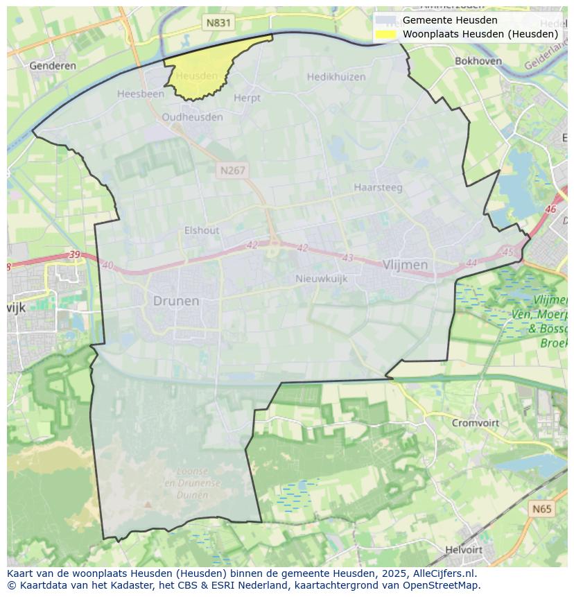 Afbeelding van de woonplaats Heusden op de kaart.