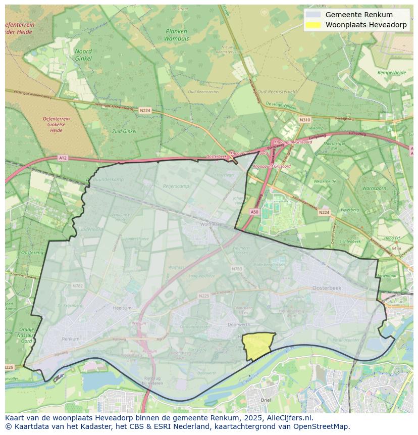 Afbeelding van de woonplaats Heveadorp op de kaart.