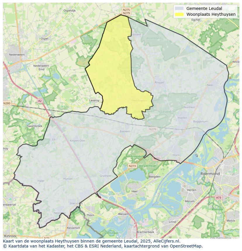 Afbeelding van de woonplaats Heythuysen op de kaart.