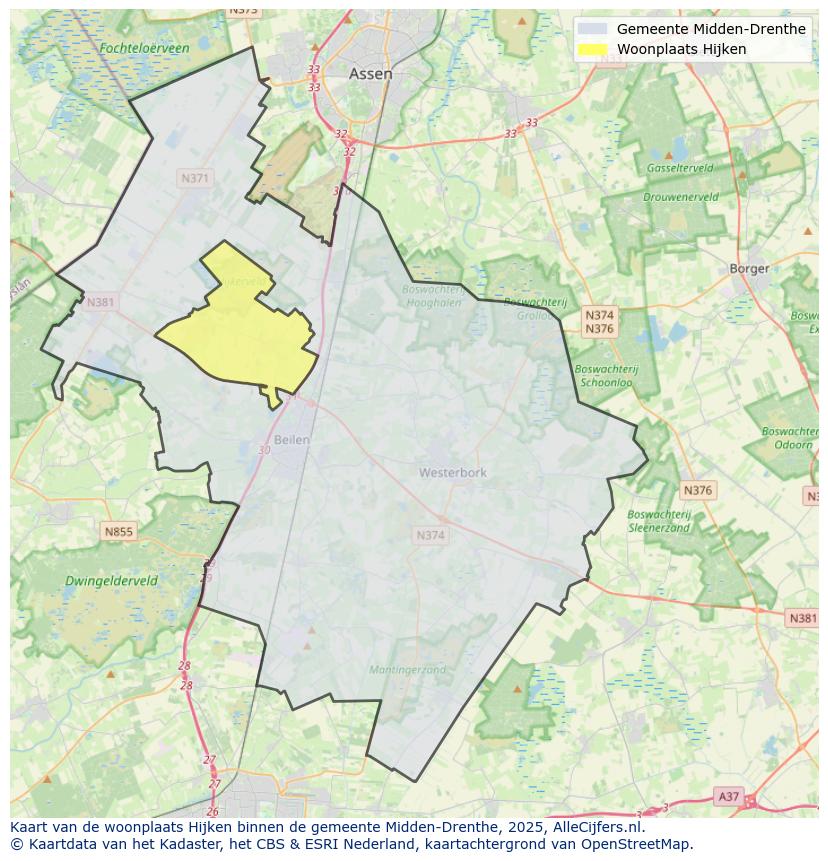 Afbeelding van de woonplaats Hijken op de kaart.