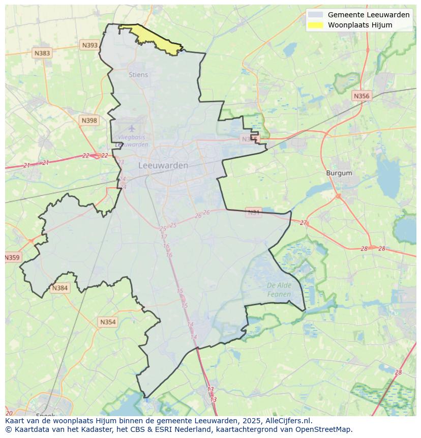 Afbeelding van de woonplaats Hijum op de kaart.