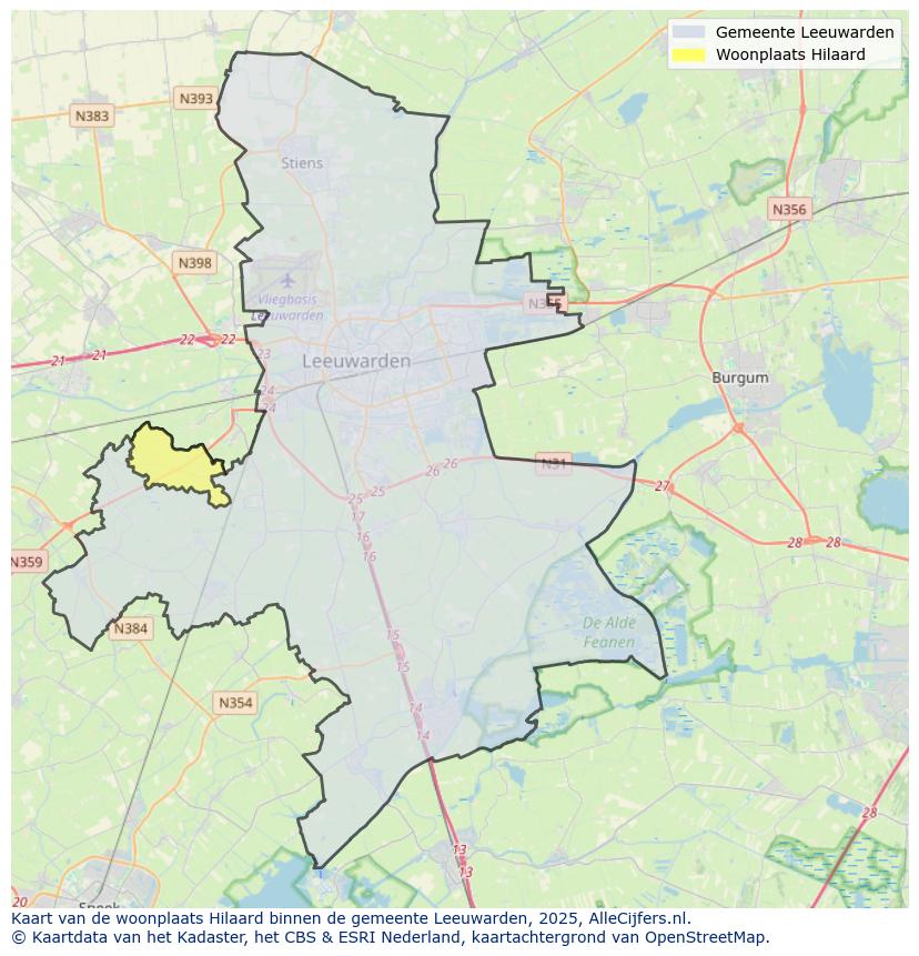 Afbeelding van de woonplaats Hilaard op de kaart.
