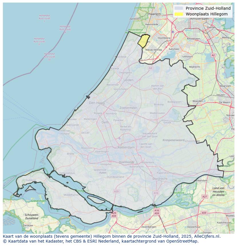 Afbeelding van de woonplaats Hillegom op de kaart.