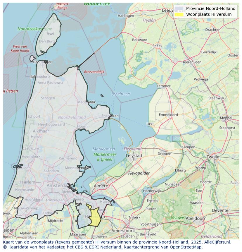 Afbeelding van de woonplaats Hilversum op de kaart.