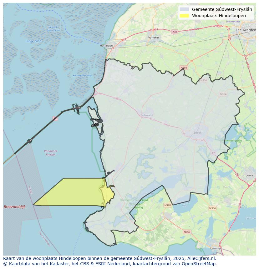 Afbeelding van de woonplaats Hindeloopen op de kaart.