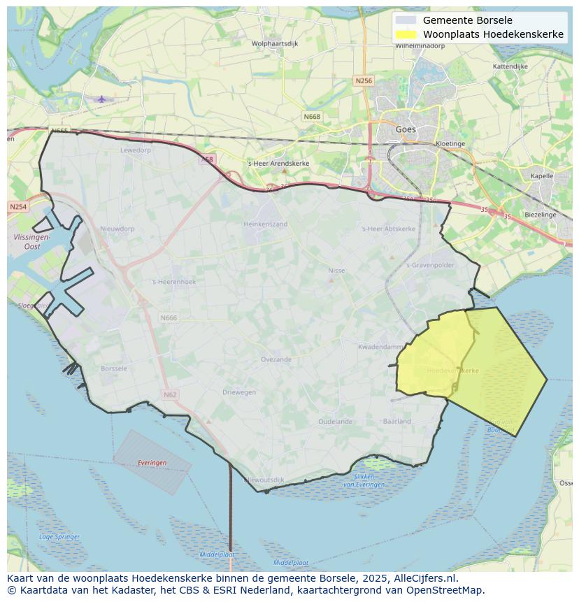 Afbeelding van de woonplaats Hoedekenskerke op de kaart.