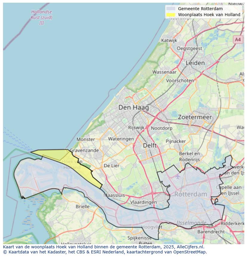 Afbeelding van de woonplaats Hoek van Holland op de kaart.