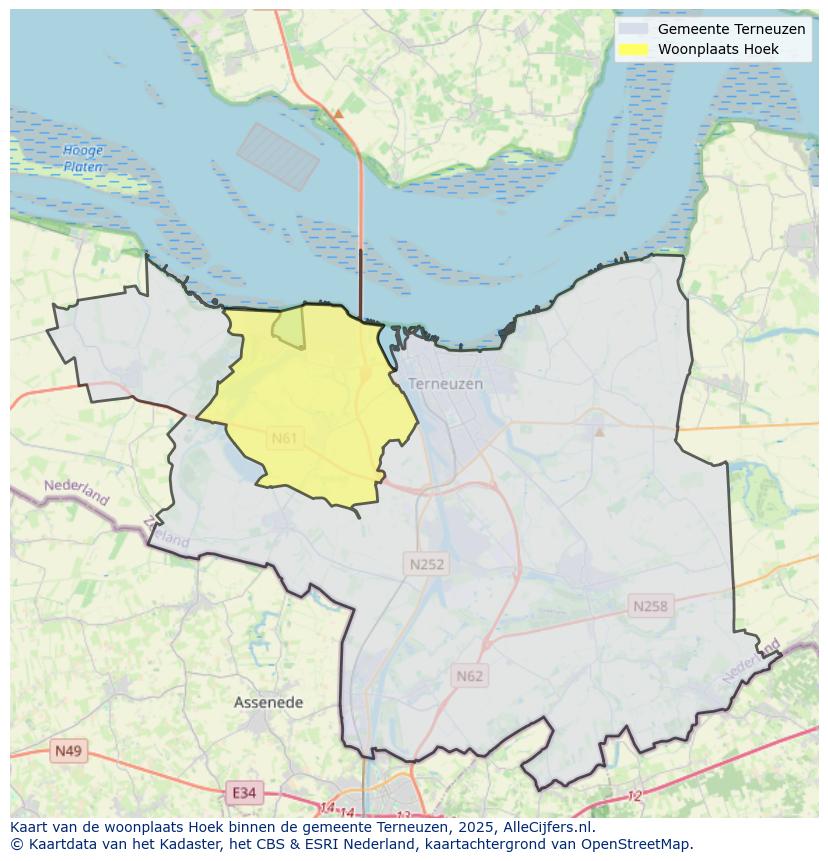 Afbeelding van de woonplaats Hoek op de kaart.